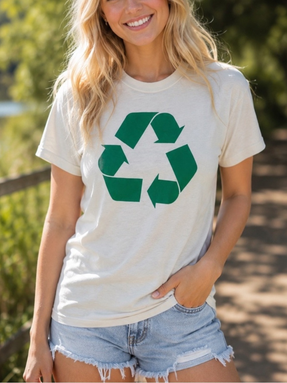 Organic Cotton Recycle Symbol Graphic Tee Short Sleeve T-Shirt Medium 25515